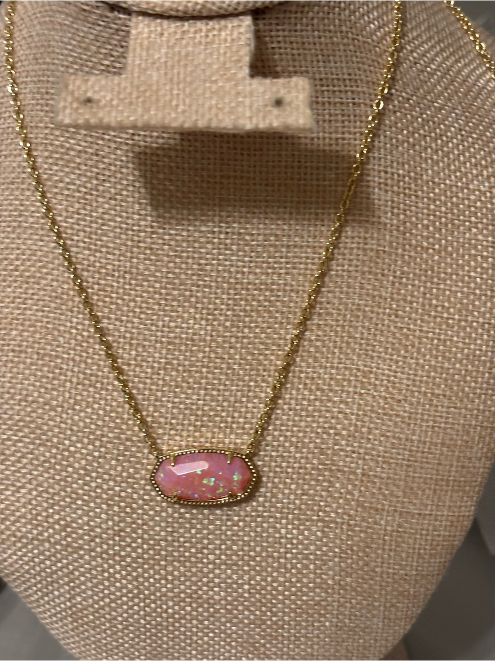 Pink Opal Oval Pendant Necklace - Gold Chain Elisa Statement necklace